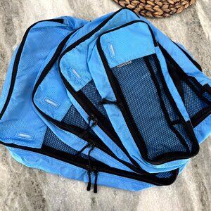 AmazonBasics Packing Cubes 4-Piece Set Blue Travel Luggage Organizers Mesh Bags